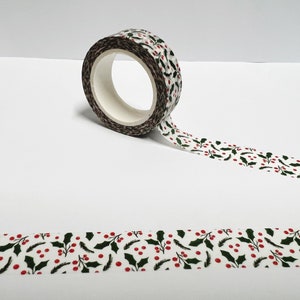 Christmas Holly Washi Tape, Washi Tape mit Stechpalmen, Weihnachten Verpackung, Stechpalme und Beere Washi, Planer Zubehör, Bullet Journal Weihnachten