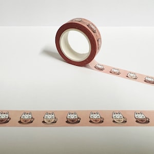 Café, tasse à thé, chat, 15 mm x 10 m de long, tasse britannique, coeurs de chats, ruban de masquage décoratif à faible adhérence, Bullet Journal, planificateur, décoration