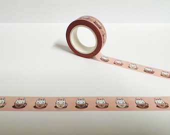 Coffee Tea Cup Cat Washi Tape 15mm x 10M long UK Mug Cats Hearts Decorative Masking Low Tack Tape Bullet Journal Planner Decoration