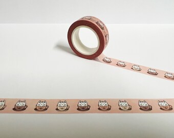 Cat Coffee Cup Washi Tape: Decorative Planner Tape (15mm x 10M)