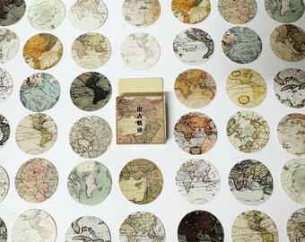 Vintage World Map Stickers, Treasure Map Stickers, Travelling Stickers, Travel Journal, Scrapbook Accessories, Bullet Journal Stickers