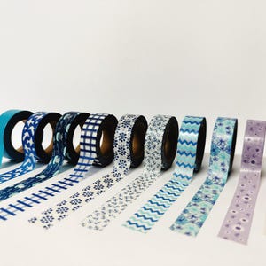 Juego de cintas washi azules, paquete de cintas washi azul mate, cinta washi de 15 mm, accesorios para planificadores, Bullet Journal, paquete de 10 cintas washi, washi brillante
