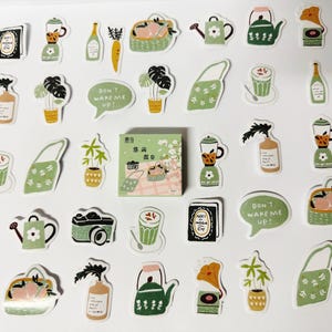 Pegatinas de plantas, pegatinas de cocina, pegatinas de jardinería, juego de pegatinas vintage, paquete de pegatinas para álbumes de recortes, accesorios de planificador, pegatinas de diario
