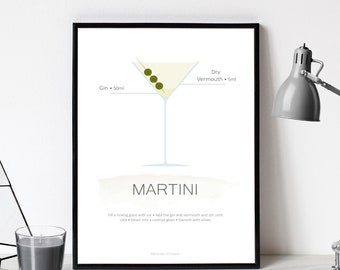 Martini Cocktail Poster | Instant Download | Digital Download | Cocktail Recipe Print | Kitchen Print | Drinks Print