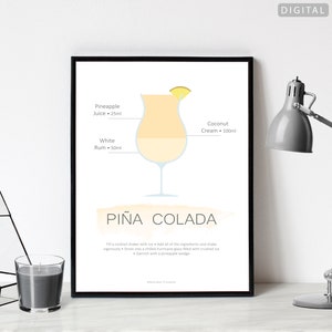 Póster de cóctel de piña colada / Descarga instantánea / Descarga digital / Impresión de receta de cóctel / Impresión de cocina / Impresión de bebidas