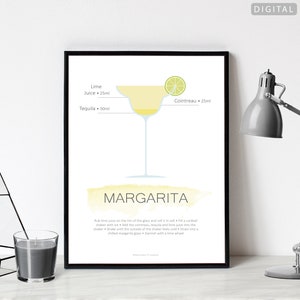 Margarita Cocktail Poster | Sofortdownload | Digitaler Download | Cocktail-Rezept-Druck | Küchen Poster | Getränke Print