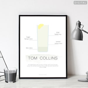 Tom Collins Cocktail Poster | Instant Download | Digital Download | Cocktail Recipe Print | Kitchen Print | Drinks Print