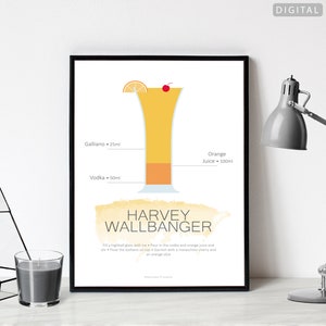 Póster de cóctel Harvey Wallbanger / Descarga instantánea / Descarga digital / Impresión de receta de cóctel / Impresión de cocina / Impresión de bebidas