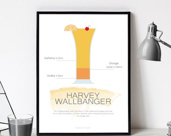 Harvey Wallbanger Cocktail Poster | Instant Download | Digital Download | Cocktail Recipe Print | Kitchen Print | Drinks Print