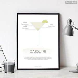 Daiquiri Cocktail Poster | Sofortdownload | Digitaler Download | Cocktail-Rezept-Druck | Küchen Poster | Getränke Print