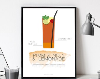 Pimm's No.1 & Lemonade Cocktail Poster | Instant Download | Digital Download | Cocktail Recipe Print | Kitchen Print | Drinks Print