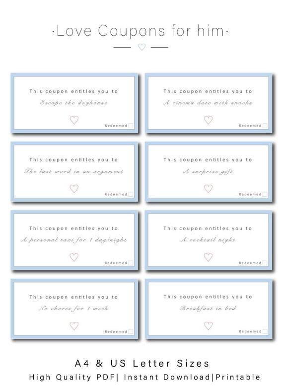 Love Coupons for Him Cute Coupons Instant Download Printable