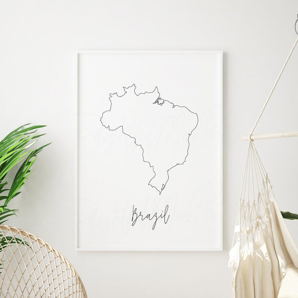 Brazil map line art digital printable, instant download print, Brazil wall decor, housewarming decor, Brazil map wall art