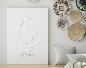 コロンビア地図の線画デジタル印刷可能、即時ダウンロード印刷、コロンビアの壁飾り、新築祝いの装飾、コロンビア地図の壁アート