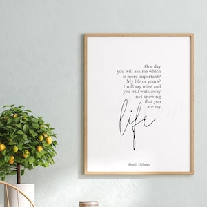 Khalil Gibran You Are My Life quote digital printable, Khalil Gibran love quote art print, Khalil Gibran love quote gift, home office decor
