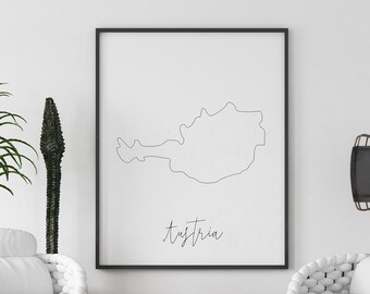 Austria map line art digital printable, instant download print, Austria wall decor, housewarming decor, Austria map wall art