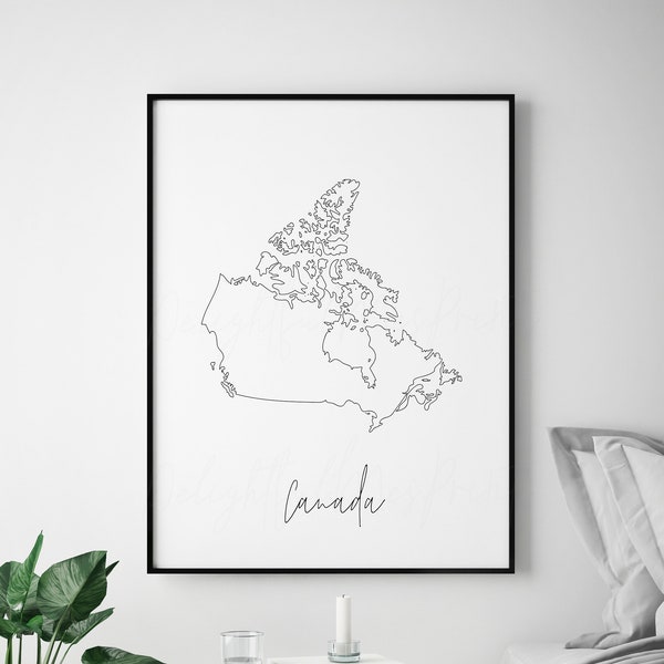 Canada map line art digital printable, instant download print, Canada wall decor, housewarming decor, Canada map wall art