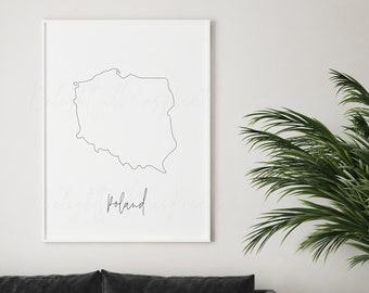 Poland map line art digital printable, instant download print, Poland wall decor, housewarming decor, Poland map wall art