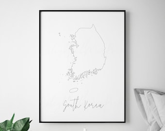 South Korea map line art digital printable, instant download print, South Korea wall decor, housewarming decor, South Korea map wall art