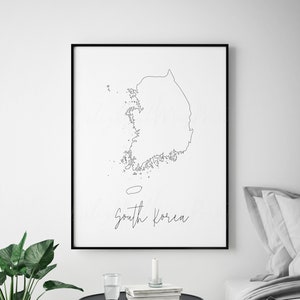 South Korea map line art digital printable, instant download print, South Korea wall decor, housewarming decor, South Korea map wall art