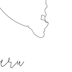 May include: A minimalist line drawing of a profile, depicting a face in a continuous black line on a white background. The word "eru" is written in cursive script below the profile.
