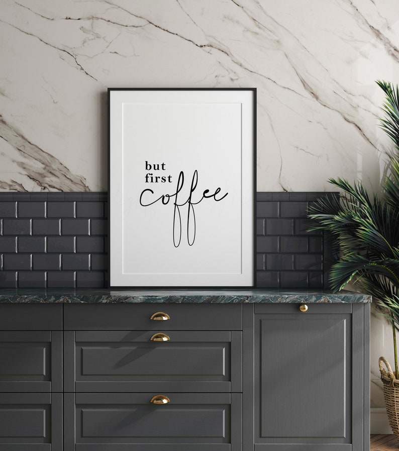 morning coffee print coffee poster cloffice wall decor minimal coffee art free shipping But First Coffee premium minimal print