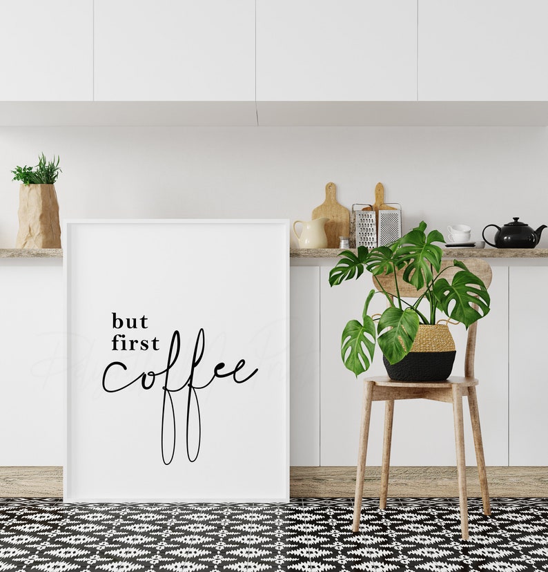 morning coffee print coffee poster cloffice wall decor minimal coffee art free shipping But First Coffee premium minimal print