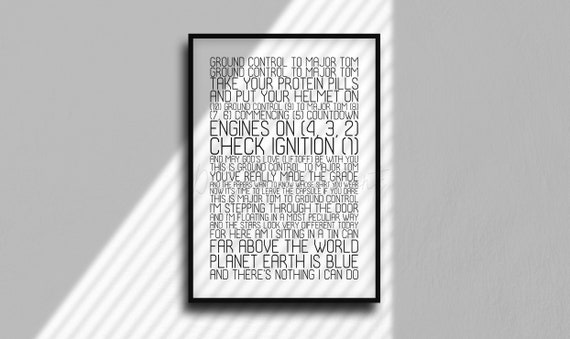 Space Oddity David Bowie Lyrics Digital Printable David Bowie Lyrics Poster Instant Download File Lyrics Print Gift Lyrics Bedroom Decor