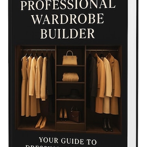 以下が含まれることがあります： 「THE PROFESSIONAL WARDROBE BUILDER」というタイトルのハードカバー本で、副題は「YOUR GUIDE TO DRESSING FOR SUCCESS」です。表紙には、服やアクセサリーが入った暗いワードローブが描かれています。