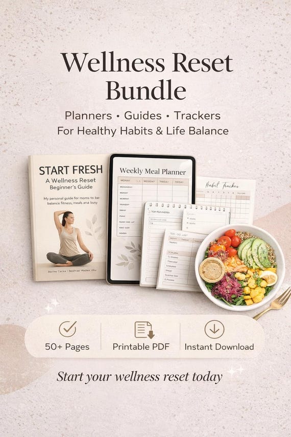 Mom Wellness Reset Bundle | 7-Day Meal Planner, Routine Guide, Vision Board Planner (Digital Download)