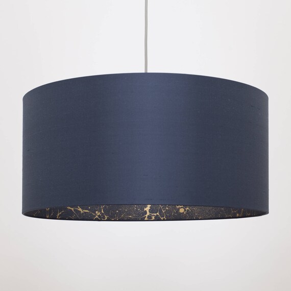 navy blue lamp shade with gold lining