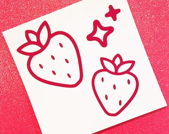 Strawberry Sparkle Cute Kawaii Girly Vinyl Car Laptop Water Bottle Decal Sticker
