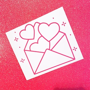 Pegatina de vinilo para coche, portátil, botella de agua, diseño de carta de amor, corazón, sobre, adorable, kawaii, color rosa, para niña