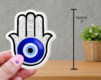 Hamsa Evil Eye Vinyl Sticker - Approx. 2.5" x 3" - Waterproof, Indoor, Outdoor.  Made in USA.