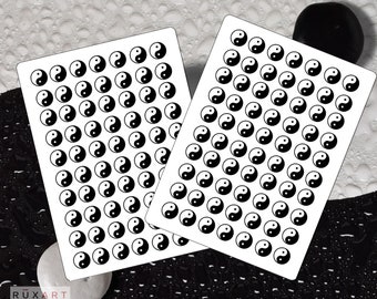 Yin Yang Stickers - 140 Black White Stickers - Half inch stickers. Approx. 4.6"x6.6" Sticker Sheet