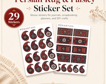 Persian Rug & Paisley Sticker Set | Glossy Oriental Carpet, Persian Art Stickers for Scrapbooking, Journaling, DIY Crafts - Made in USA