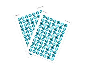 154 Turquoise Evil Eye Stickers - Half inch evil eye stickers. Approx. 4.5"x6.5" Sticker Sheet. Made in USA.