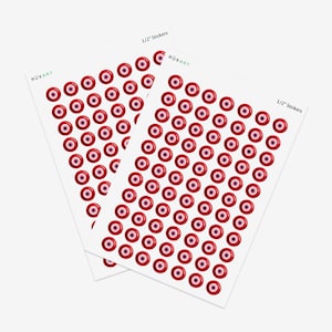 154 Red Evil Eye Stickers - Half inch evil eye stickers. Approx. 4.5&quot;x6.5&quot; Sticker Sheet. Made in USA.