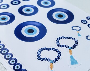 Evil Eye Sticker Sheet WHITE - Approx. 4.5"x6.5" Sticker Sheet. Made in USA.