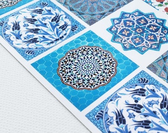 Persian Tile Stickers WHITE Glossy Sticker Sheet - Persian Art inspired - 4.5"x6.5" . Made in USA.