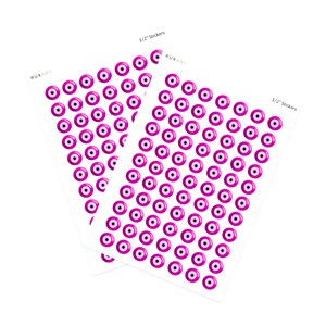 154 Pink Evil Eye Stickers - Half inch evil eye stickers. Approx. 4.5&quot;x6.5&quot; Sticker Sheet. Made in USA.