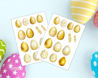 Gold & White Eggs Stickers - Glossy Sticker Set - 2 Sheets, Nowruz, Easter, Stickers for Kids