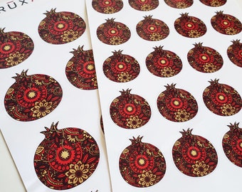 Red Pomegranate Sticker Sheets - Floral Design. - 4.5"x6.5" White Glossy Sticker Sheet. Made in USA.