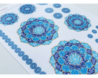 Meenakari Stickers WHITE - Persian Art inspired - 4.5"x6.5" Sticker Sheet. Made in USA.