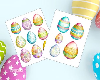 Colorful Egg Stickers - Glossy Sticker Set - 2 Sheets, Nowruz, Easter, Stickers for Kids