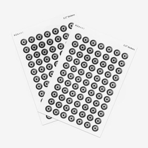 154 Black Evil Eye Stickers - Half inch evil eye stickers. Approx. 4.5&quot;x6.5&quot; Sticker Sheet. Made in USA.