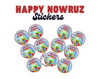 Happy Nowruz Stickers 2.25" Each - Total of 12 Stickers - Glossy Sticker Set for Nowruz. Made in USA.