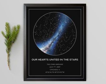 Custom Star Map, Realistic Night Sky Map, Custom Star Poster, Constellation Map, Printed Poster