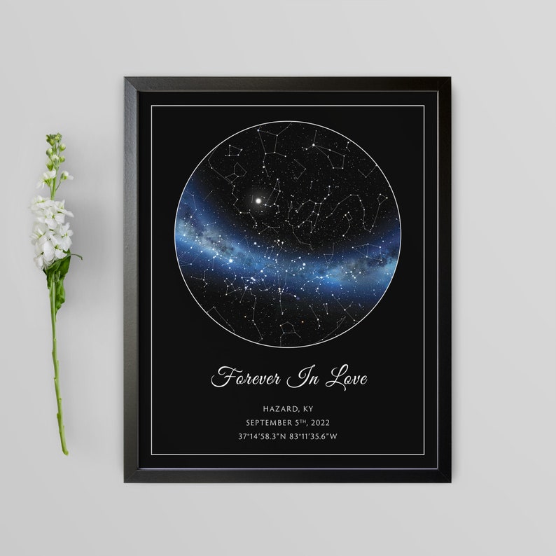 Custom Star Map Framed Poster REAL Night Sky Custom Star Poster Constellation Star Map Personalized Gift Her for Him image 1