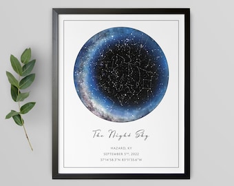 1 Year Anniversary Gift, 1st Wedding Anniversary Gift, Paper Anniversary Gift for Husband, Gift Ideas, Personalized Gift, Custom Star Map